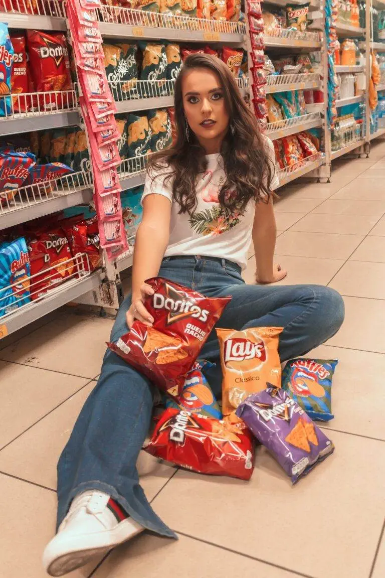 Woman Sitting on Beige Floor Tile chips